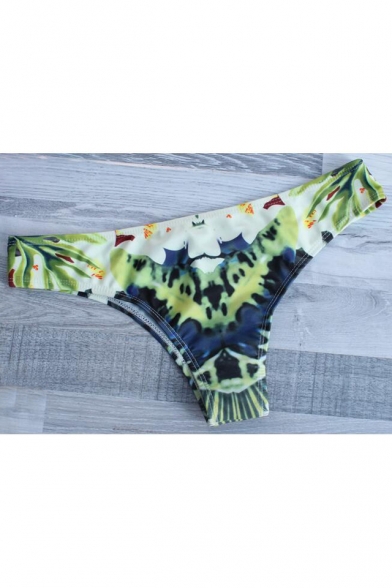 Chic Lace Halter Tied Back Color Block Printed Bottom Bikinis