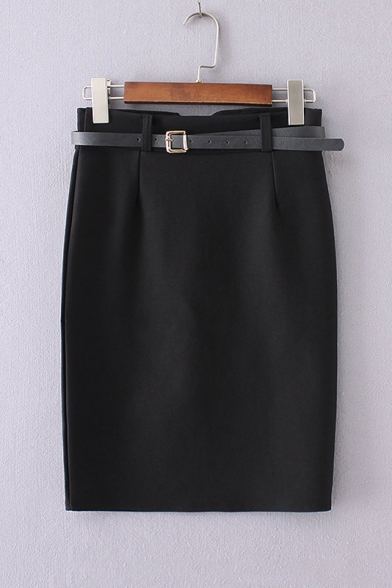 Plain High Waist Split Back Mini Bodycon Skirt
