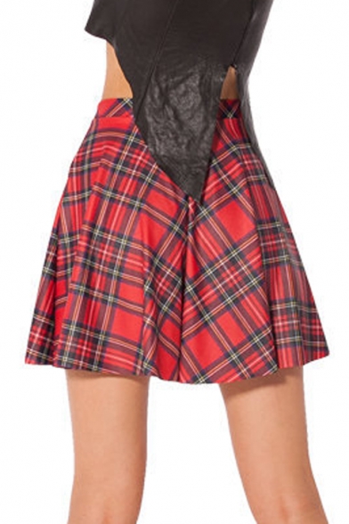 Classic Plaids Print Sweet Pleated Women's Fashion Mini A-Line Skirt