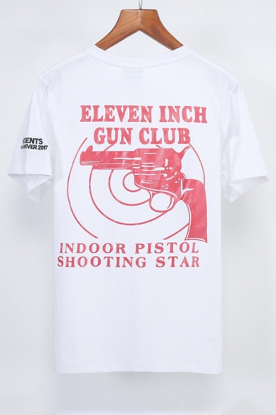 New Fashion Round Neck Short Sleeve Letter Gun Printed Back Cotton T-Shirt
