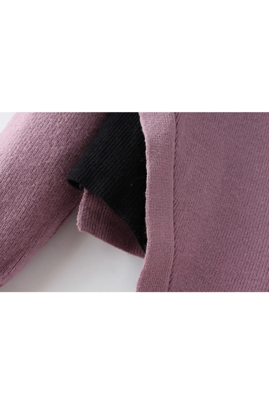 Asymmetric Hem V-Neck Long Sleeve Plain Pullover Sweater