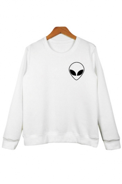 Alien Cartoon Printed Round Neck Long Sleeve Pullover Sweatshirt