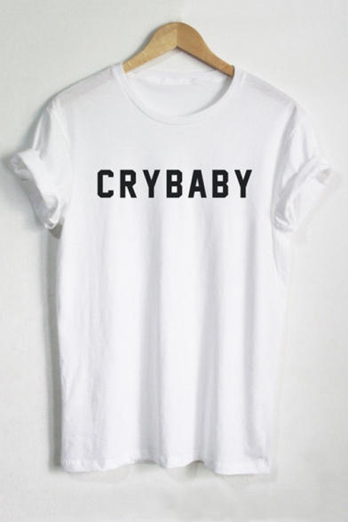 Simple CRYBABY Letter Printed Round Neck Short Sleeve Tee