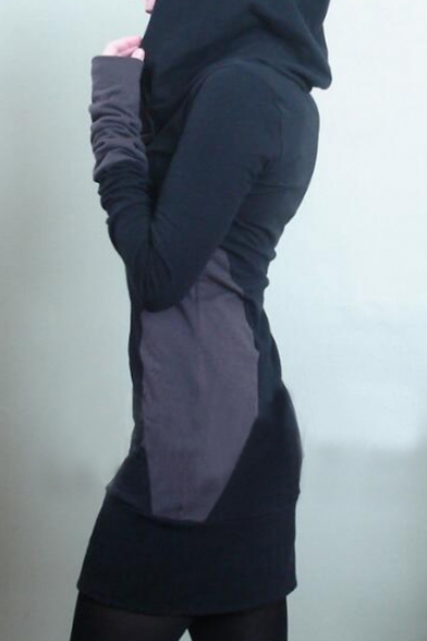 Women's Fashion Hooded Long Sleeve Color Block Tunic Hoodie Sweatshirt