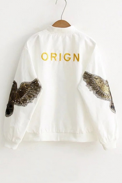 Eagle Appliqued in Sleeve Embroidery ORIGN Letter Stand-Up Collar Zipper Placket Coat
