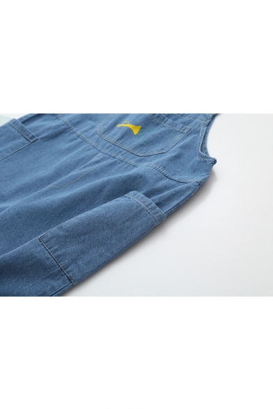 New Arrival Embroidered Oversize Casual Wash Blue Denim Overall Pants