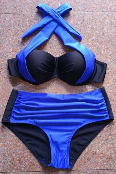 Sexy Halter Color Block Bikini Swimwear