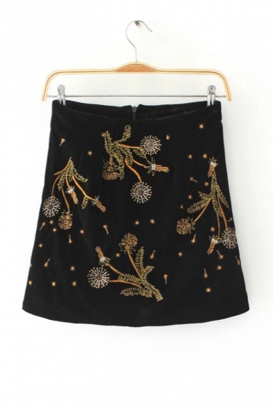 New Arrival Firework Print Zip Back Fashion Velvet Mini Skinny Skirt
