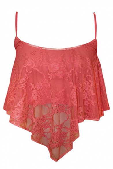 Sexy Spaghetti Straps Lace Cover-Up Plain Cropped Cami Top