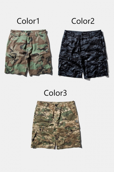 Summer's Hot Fashion Camouflage Print Buttons Multi Pockets Shorts