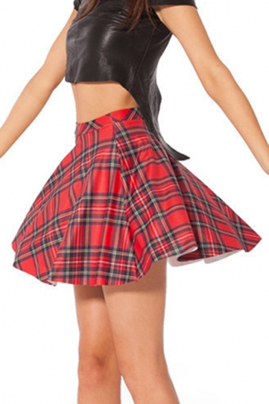 Classic Plaids Print Sweet Pleated Women's Fashion Mini A-Line Skirt
