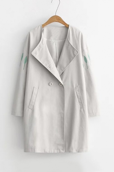 Embroidery Tree in Sleeve Double Breasted Lapel Tunic Coat