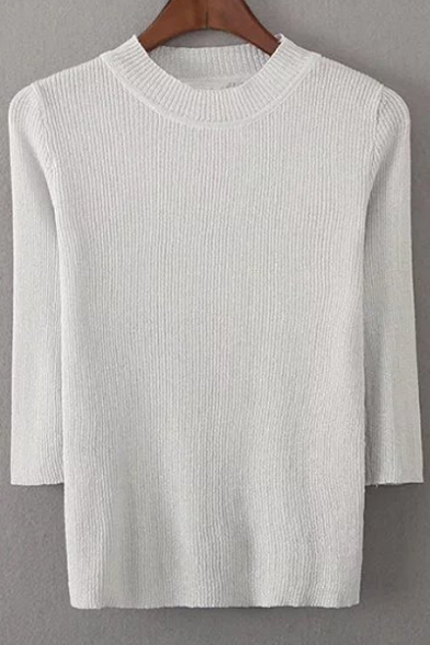 Women's Mock Neck Half Sleeve Bright Silk Pullover Slim Sweater