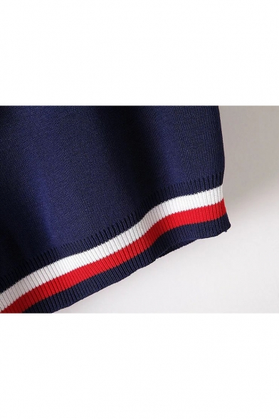 Color Block Striped Print V-Neck Bow Tie Half Sleeve Midi Skirt Knit Co-ords