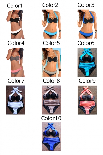 Sexy Halter Color Block Bikini Swimwear