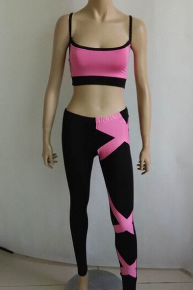 New Fashion Color Block Cropped Cami Top Skinny Pants Sports Co-ords