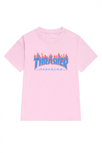 THRASHER Letter Printed Short Sleeve Tee with Round Neck