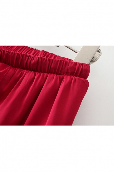 Summer New Fashion Drawstring Waist Ruffle Trim Solid Color Shorts