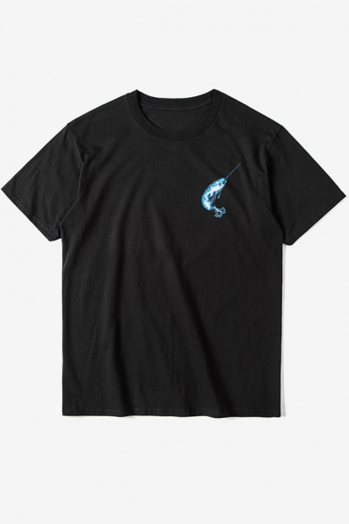 Contrast Narwhal Letter Printed Short Sleeve Round Neck Tee
