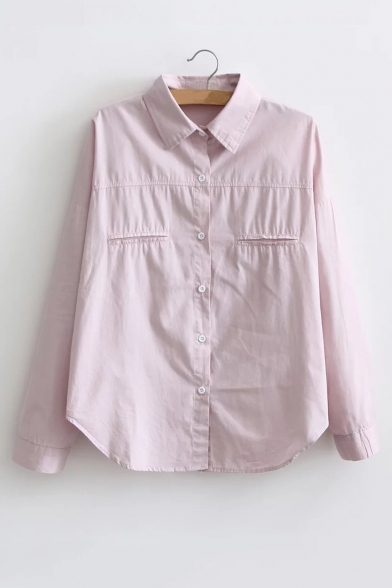 Lapel Collar Long Sleeve Linen OL Style Buttons Down Shirt