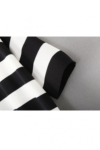 Round Neck Half Sleeve Striped Print Tee Elastic Waist Plain Capri Wide Leg Pants Co-ords