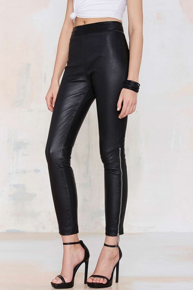 Women's Stylish Zip Back Leather Skinny Leggings