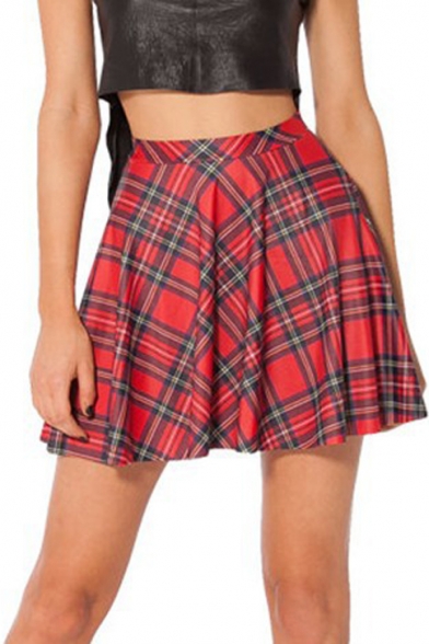 Classic Plaids Print Sweet Pleated Women's Fashion Mini A-Line Skirt ...