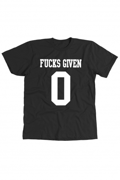 Fashion FUCKS GIVEN 0 Letter Printed Short Sleeve Round Neck Tee