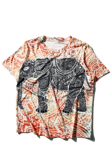 New Fashion Elephant Printed Round Neck Short Sleeve Pullover Leisure Graphic Tee