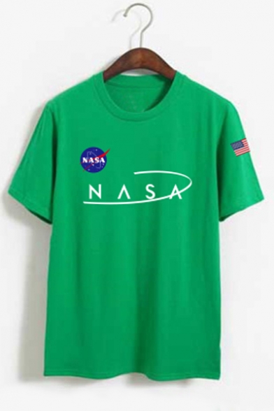 Popular NASA Logo Printed Short Sleeve Round Neck Casual Tee ...