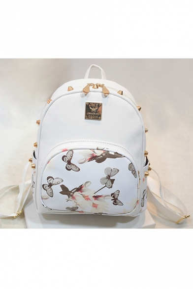 Rose Butterfly Printed Studded Sports Students' Waterproof Backpack