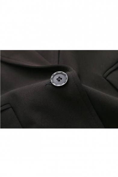 Notched Lapel Single Button Sleeveless Plain  Tunic Blazer Vest with Embellish Pockets