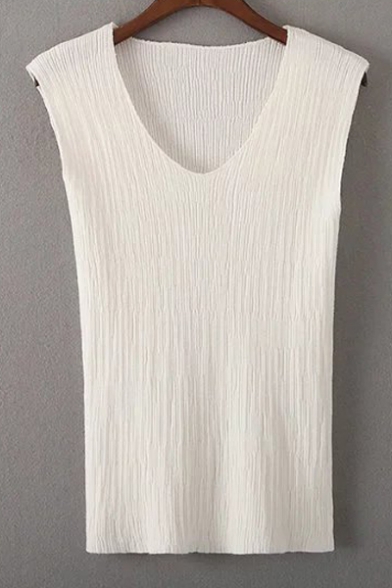 Simple V-Neck Sleeveless Plain Solid Color Pullover Sweater