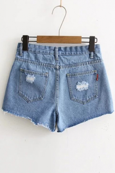 Women's Striped Sides Ripped Front Denim Shorts
