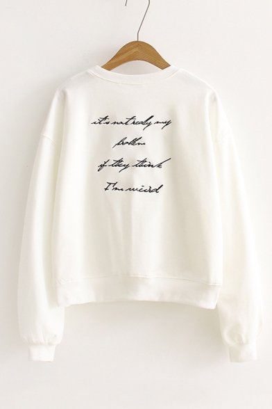 Letter Printed Back Round Neck Long Sleeve Leisure Pullover Sweatshirt