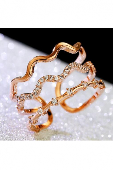 New Fashion Layered Wave Design Diamond Studded Embellished Ring