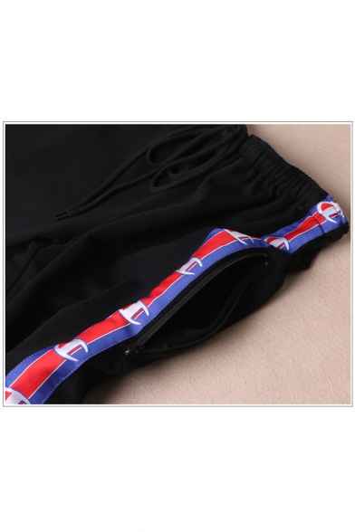 Drawstring Waist Striped Printed Side Sports Outdoor Joggers
