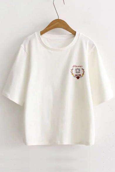 New Fashion Garland Embroidered Round Neck Short Sleeve Leisure T-Shirt