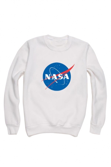 Unisex Fashion NASA Logo Printed Long Sleeve Round Neck Pullover Sweatshirt