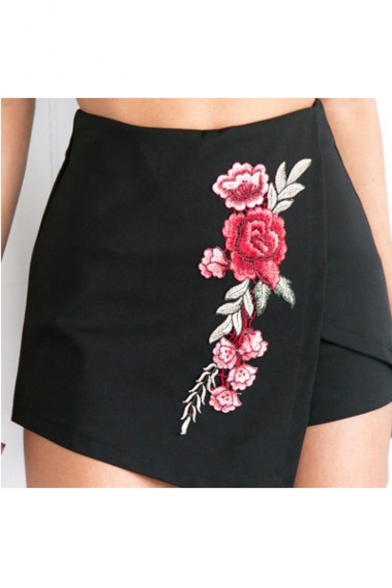 Floral Embroidered Zip Back Wrap New Fashion Mini Skorts
