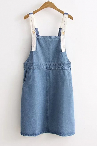 New Arrival Color Block Straps Overall Dress with Slanting Pockets