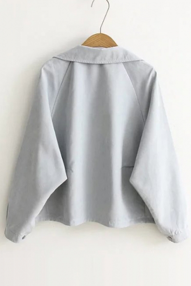 Plain Basic Lapel Collar Long Sleeve Single Breasted Cropped Coat with Pockets