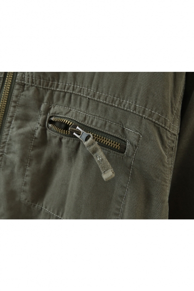 Women's New Arrival Zipper Placket Lapel Plain Coat with Multi Pockets