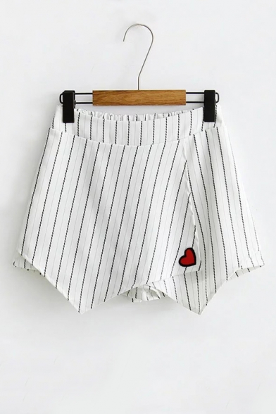 Summer's Vertical Striped Printed Elastic Waist Wrap Sweet Heart Pattern Skort Shorts