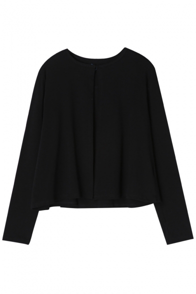 New Arrival Round Neck Long Sleeve Single Button Plain Cardigan