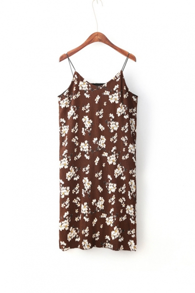 Summer Spaghetti Straps Floral Printed Ruched Split Side Maxi Cami Dress