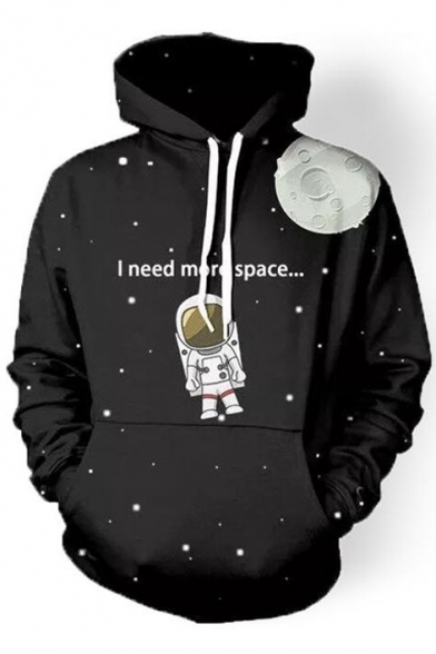 Unisex Drawstring Hooded I Need More Space Cartoon Printed Hoodie Sweatshirt