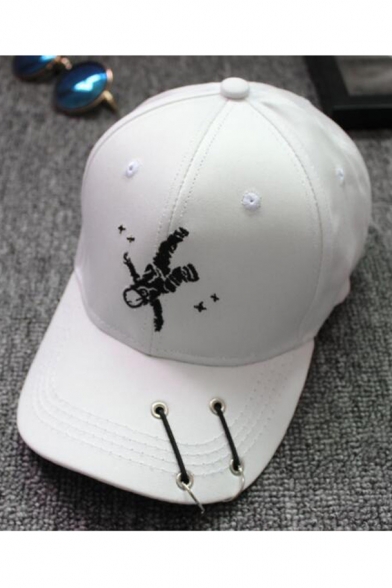Unisex Embroidery Astronaut NASA Pattern Summer Outdoor Baseball Cap with Embellished Rings