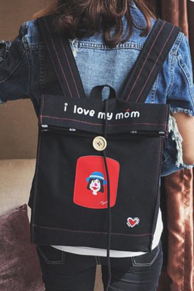 Cartoon I Love My Mom Letter Printed Canvas Backpack/Travel Bag