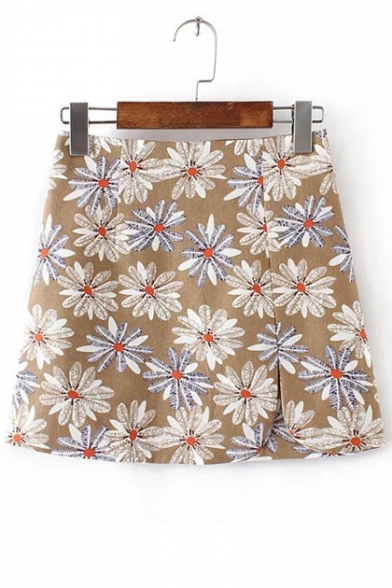 Summer's Floral Printed Side Split Zip Back Mini Pencil Skirt